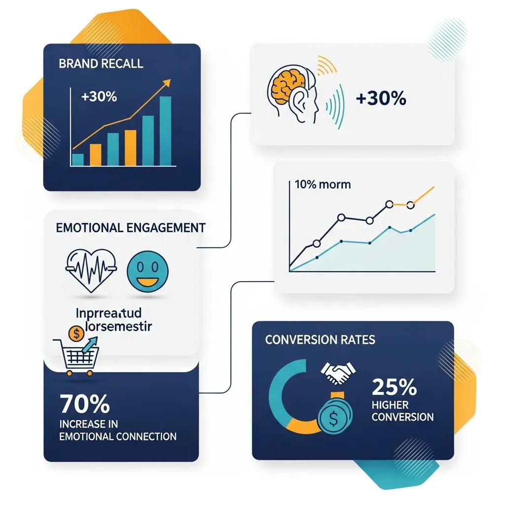 Diagram showing measurable benefits and ROI from a strong audio branding strategy