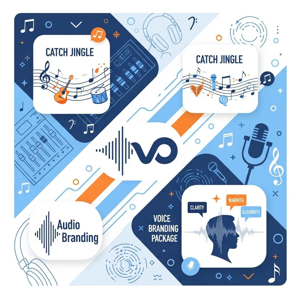 Illustration showing scalable audio branding offerings such as sonic logos and jingles